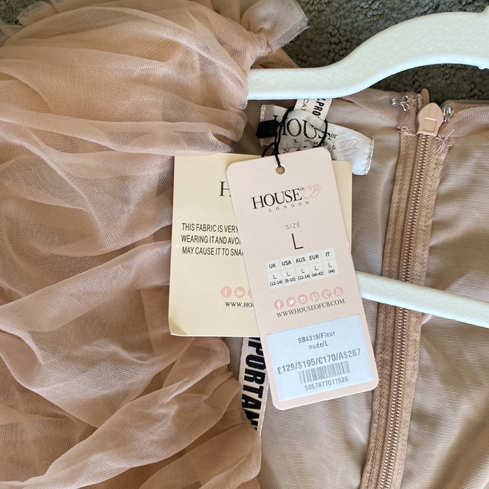 House Of CB, 'Fleur' Nude Tulle Dress, Size L - Picture 9 of 11